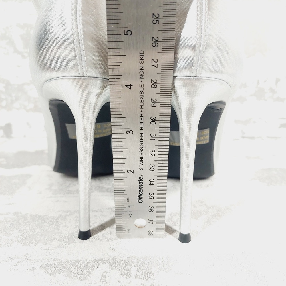 NEW Wild Diva Lounge Shaya Silver Pointy Toe High Heeled Over-the-knee Boot M30 - Picture 6 of 11